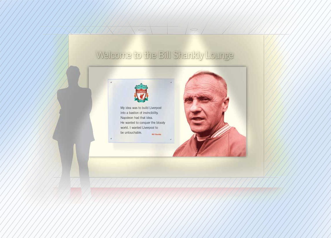 Liverpool FC Shankly and Paisley lounges - branding, graphics and interior designs - Welcome to the Shankley lounge entrance graphic